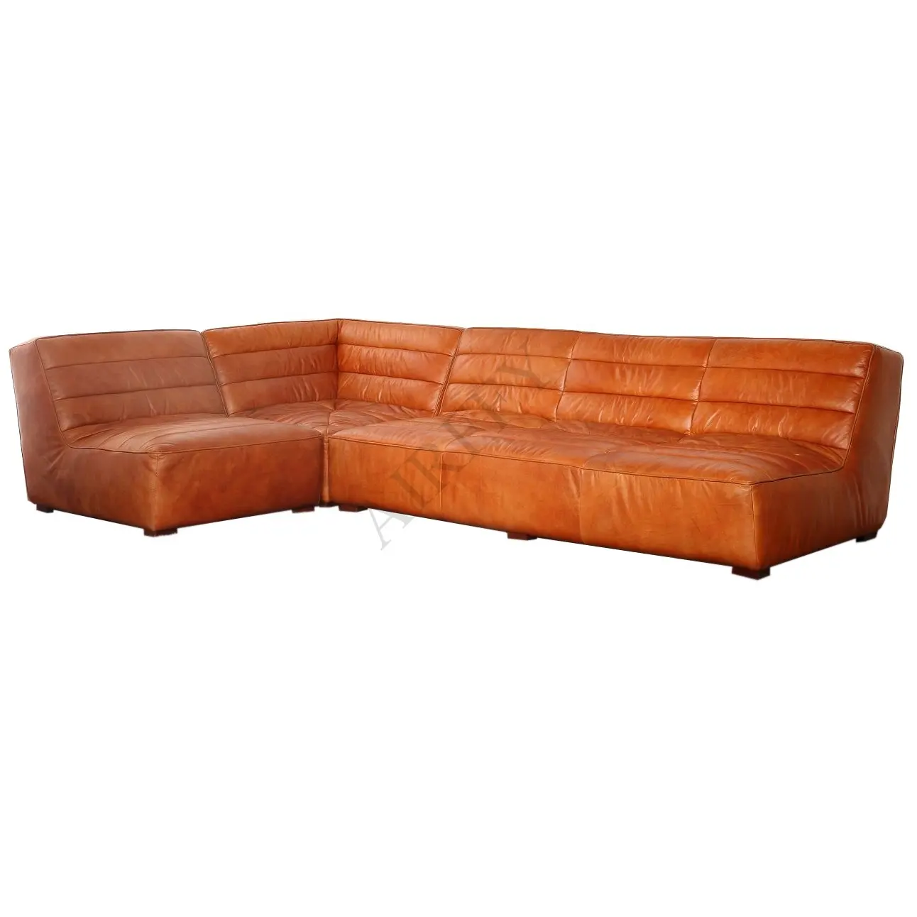Vintage Red Orange Leather L Corner Sectional Sofa set for Villa Living room Hotel Club Furniture