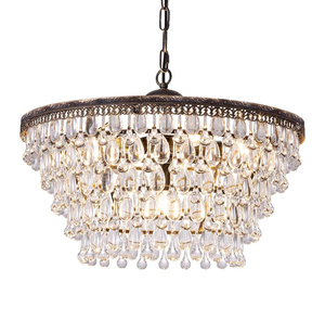 Lustre rond en cristal avec cadre doré en acier inoxydable, hauteur réglable, ampoule LED E26 5000K lumière du jour pour salon - Product Image 1