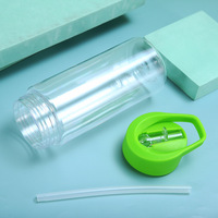 Bouteille d'eau portable transparente et écologique 2026 à large ouverture, anti-fuite, avec paille pour boire directement, idéale pour le sport et les voyages