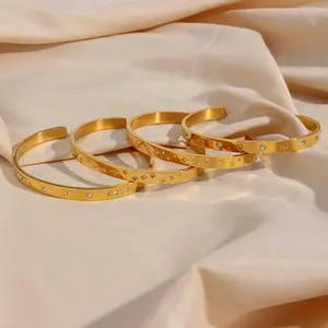 Gioielli di moda Open Cz Cuff bracciale in acciaio inossidabile rotondo zircone pietra formato libero braccialetti placcati oro Set di gioielli per le donne