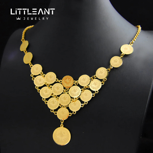 Vintage moneta turca lucido e splendido colore placcato oro cubano Charm catena cerchio collane monete per le donne - Product Image 6