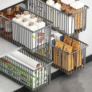 Lot de 2 étagères coulissantes extensibles sans perçage pour armoire de cuisine, fines, largeur 15,3 cm, profondeur 41 cm, noires, rangement pour placard - Product Image 4