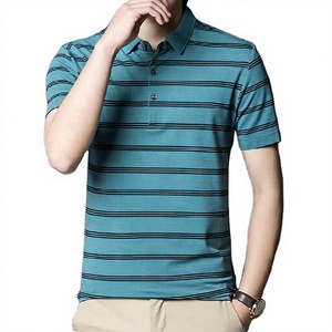 Polo rayé tendance été pour homme en coton confortable, décontracté et habillé, à manches courtes, col boutonné, brodé - Product Image 3