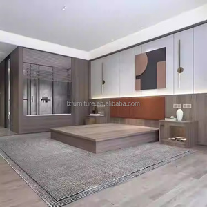 Economy Hotel Bedroom Sets <b>King</b> <b>Size</b> Wooden Base <b>Bed</b> <b>Frame</b> <b>with</b> <b>Headboard</b> Nightstand Ottoman Wardrobe for 3 Star Hotels Project - Product Image 5