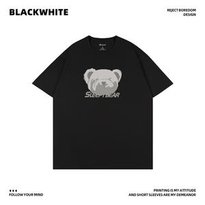 T-shirt imprimé Sleep Bear à manches courtes, coupe ample, en coton, haut décontracté d'été pour hommes - Product Image 2