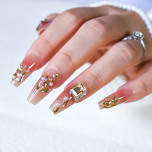 <span class=keywords><strong>Uñas</strong></span> Postizas <span class=keywords><strong>con</strong></span> <span class=keywords><strong>Piedras</strong></span> Brillantes, Perlas, Estilo Lujoso, <span class=keywords><strong>Uñas</strong></span> Acrílicas Largas Tipo Ataúd para Manicura DIY, Salón, Bodas y Citas - Product Image 2
