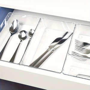 6/11/15 pezzo di plastica trasparente organizer <span class=keywords><strong>per</strong></span> <span class=keywords><strong>cassetti</strong></span> 4 dimensioni versatili <span class=keywords><strong>per</strong></span> <span class=keywords><strong>cassetti</strong></span> da cucina vassoi divisori impilabili - Product Image 6