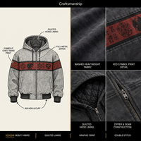 Blouson Bomber en Toile Noire Délavée Style Vintage Personnalisé pour Homme, Imprimé Graphique Gothique Streetwear, Doublure Matelassée, Veste de Travail à Capuche