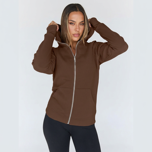 Sudadera con Capucha y Cierre Completo para Mujer, Corte Regular, Color Sólido, Tejido de Algodón y Fibra de Bambú, Ropa de Otoño - Product Image 1