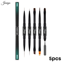 Lot de pinceaux à ongles multifonctionnels à double tête avec manche métallique dégradé, pinceau plat, pinceau ombré et stylo grattoir