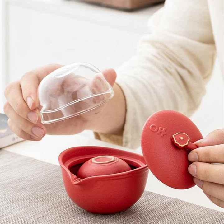 Portable All in One Gift Bag Outdoor Chinese Tea Pot Cup Set Travel Ceramic Tea Set Porcelain Teapot
