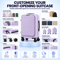 Ensemble de bagages rigides à ouverture frontale, rayures verticales violettes, roues pivotantes à 360°, valise à fermeture éclair pour le voyage