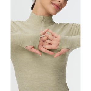 Camiseta Deportiva Ajustada de Manga Larga con Media Cremallera para Mujer FOXA, para Yoga y Entrenamiento, de Poliéster Sólido - Product Image 4