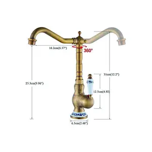 Grifos mezcladores de agua para fregadero antiguo clásico Grifo de cocina de latón con mango de cerámica CE OEM Grifo de cocina montado en la pared pulido BOBAO