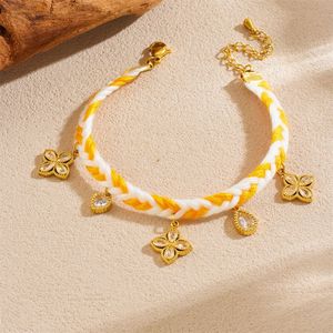 Handmade Woven Colored Rope <b>Bracelet</b> Gold Plated Charm Heart <b>Flower</b> Jewelry Gift For Women - Product Image 4