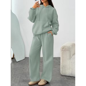 Conjunto de 2 Piezas para Mujer, Sudadera Holgada con Capucha y Pantalones Anchos de Felpa, Ropa Deportiva de Otoño Invierno, Transpirable, de Algodón - Product Image 2