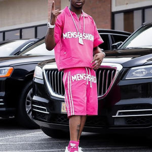 Ensemble Polo à Manches Courtes et Short pour Homme, Style Streetwear Casual, Demi-Zip Personnalisé en Gros, Couleur Rose, pour l'Été - Product Image 2