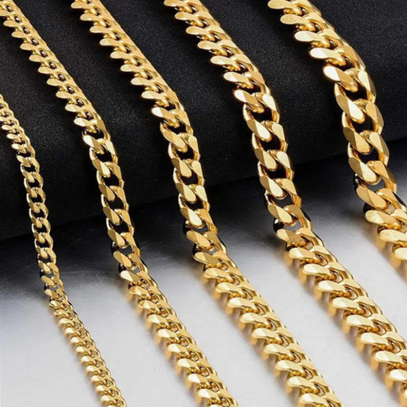 Hip Hop vergoldet Chunky Cuban Chain Halskette Geometrische Edelstahl Cuban Link Chain Halskette Unisex
