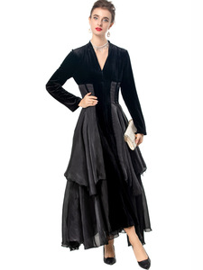 <span class=keywords><strong>Abito</strong></span> da Sera <span class=keywords><strong>Lungo</strong></span> XXXL Primavera 2026, Vestito da Festa Sexy con Scollo a V, Alta Qualità, <span class=keywords><strong>Organza</strong></span> Patchwork, Maniche Lunghe, Maxi <span class=keywords><strong>Abito</strong></span> in Velluto Nero - Product Image 5