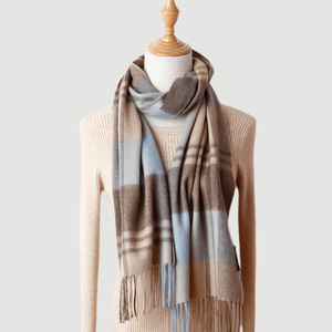 Écharpe longue en cachemire pur à 100% pour femmes, motif tartan à carreaux, épaisse, avec pompons, automne et hiver, YHK0094 - Product Image 1