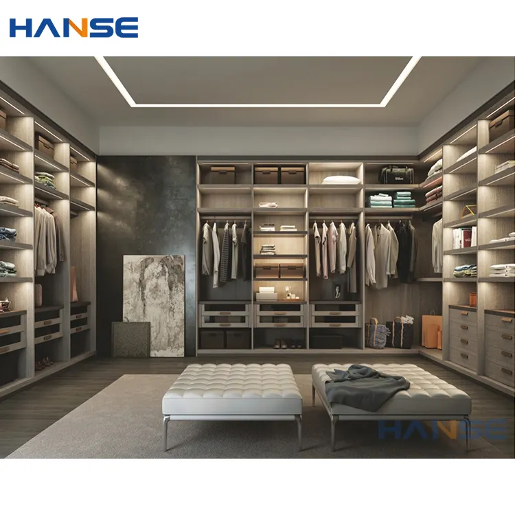 Custom luxury dressing room wooden cabinets walking wardrobes closets systems design modern bedroom walk in closet for clothes