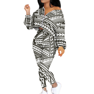 Personalizzato MOQ 1 polinesia tribale stampa personalizzata donna Crop top 2 pezzi Set <span class=keywords><strong>vestiti</strong></span> Plus Size manica lunga vestito femminile tuta - Product Image 3