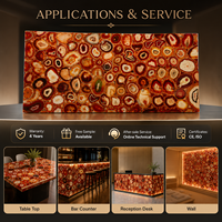 Dalle de Luxe en Agate Rouge Translucide Rétroéclairée pour Panneau Mural Décoratif, Plan de Bar, Carrelage de Sol pour Salon et Cuisine, Résistante au Feu et à l'Eau