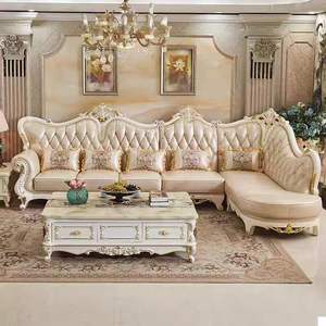 أثاث غرفة معيشة بتصميم ملوكي أوربي منحوت ، أريكة تشيسترفيلد فاخرة على طراز القصر الراقية على شكل حرف L - Product Image 2
