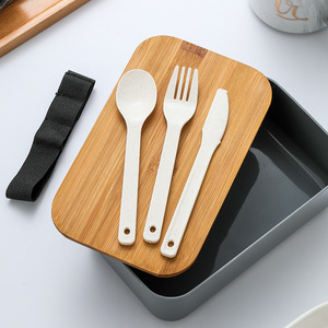 Wheat Straw Lunch Box Bamboo <b>Lid</b> Rectangle <b>Microwave</b> Safe Food Storage Container Single Layer Bento Box - Product Image 2