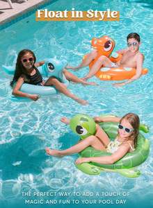 Ensemble de flotteurs gonflables pour piscine en PVC pour enfants, motifs tortue, dinosaure, lion de mer, diamètre 32 pouces, pour les tout-petits - Product Image 2