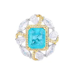 Огранка «Принцесса» Турмалин Параиба регулируемое кольцо изумруд камень циркон позолота в форме цветка Fusion кольцо ювелирные изделия для женщин