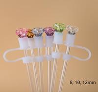 12 couleurs unies, 8, 10, 12 mm, embouts anti-poussière en silicone pour pailles, avec diamant, réutilisables, écologiques, grande capacité
