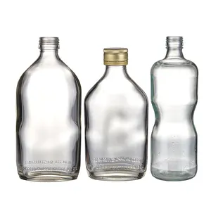 Botella de vidrio plano de 200ml, botella de vodka, botellas de cerveza personalizadas, etiquetas de copa de vino personalizadas