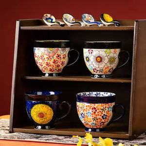 Hot Sale Ceramic Coffee Cup Set Lid Spoon Couple Japanese Rustic Stoneware Design Dishwasher Microwave Safe Sustainable Reusable - Product Image 1