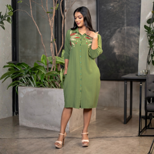 Vestido Camisero Corto de Gasa con Detalles Bordados, Antiarrugas, Elegante e Informal, de Alta Calidad, Precio al por Mayor - Product Image 3