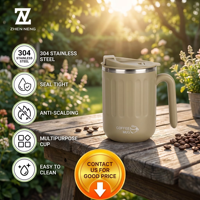 Mug écologique ZHEN NENG en acier inoxydable 304 à double paroi, anti-brûlure, matériau durable, couvercle sécurisé pour le bureau, les pique-niques en plein air