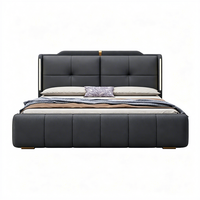 Lit de rangement moderne de luxe JUNYUHAO avec éclairage LED, revêtement en tissu, mousse haute densité, cadre en pin, taille Queen/King, mobilier de chambre à coucher