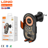 LDNIO MA30 Sensor Inframerah Transparan 15W Pengisi Daya Nirkabel Dudukan Mobil Rotasi 360° Penyangga Ponsel CE ROHS