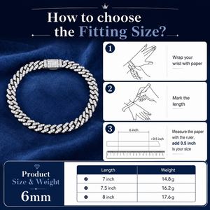 6mm White Gold 925 Sterling <b>Silver</b> VVS Moissanite Brilliant Cut Hip Hop Cuban Link Chain Bracelet Iced Jewelry <b>for</b> <b>Men</b> Women - Product Image 3