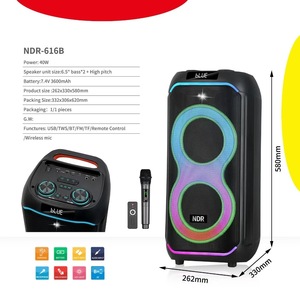 NDR-616B Đảng Xe đẩy ngoài trời kép 6.5 inch Home TWS USB không dây Surround đài phát thanh RGB 40 Wát BT Loa dài loa - Product Image 3