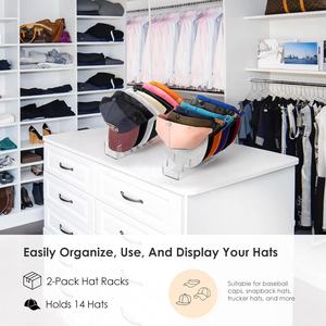 Soporte acrílico para sombrero, organizador de exhibición de gorra de béisbol sin instalar, paquete de 2, capacidad para 14 gorras transparentes para armario, dormitorio, tocador, almacenamiento de alimentos - Product Image 4