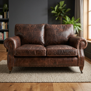 Industrial & Vintage Traditional Square Solid Wood & Genuine Leather Two Seater <b>Sofa</b> for Villa <b>Living</b> <b>Room</b> Furniture - Product Image 2