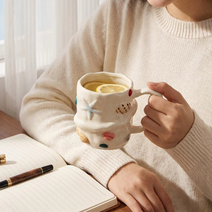 High Relief Seashell <b>Ceramic</b> <b>Mug</b> Creative Ocean Theme Large Capacity Coffee Cup Office Daily Drinking Water Cup - Product Image 3