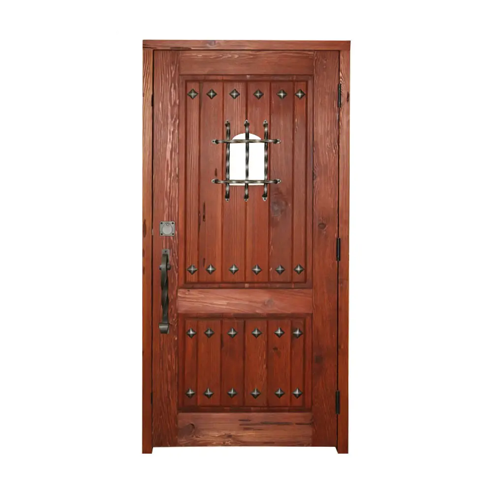 wooden fire resistant doors Metal Star Decoration Wrought Iron Security Wood Door