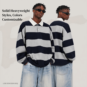 <span class=keywords><strong>Polo</strong></span> a maniche lunghe a righe oversize da uomo, stile Y2K streetwear, top da rugby con colletto a contrasto - Product Image 6