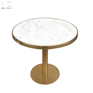 KD Nordic Round Shape marmor esstisch 90 Gold Stainless Steel Marble Top Stone Dining Table For Dining Room salle a manger