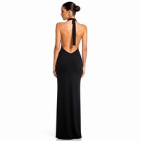Robe de soirée longue en crêpe extensible 280 GSM, col halter, dos nu, coupe colonne, pour femme, noir, sur mesure OEM, tailles S-5XL
