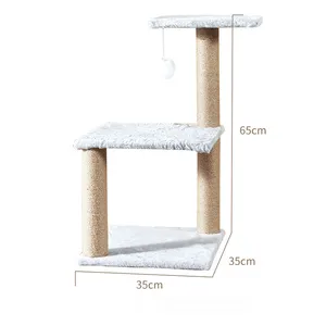 Hoge Kwaliteit Schattige Kattenboom Dual Platform Grijs Vilten Kat-Plagende Hanger Kattenboomspeelgoed Met Krabpaal