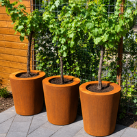 Pot & Planter Taman Baja Corten, Pot Tanaman Bunga Logam Besar untuk Dekorasi Luar Ruangan