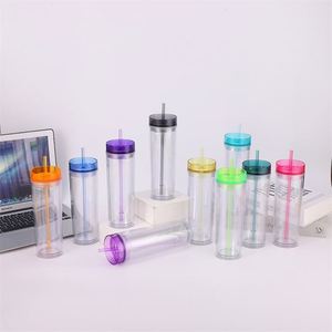 Custom Logo Diy Pre-Drilled Double Wall 16Oz Clear Acrylic <b>Reusable</b> 16 Oz Plastic <b>Cup</b> Tumbler With Straw - Product Image 1